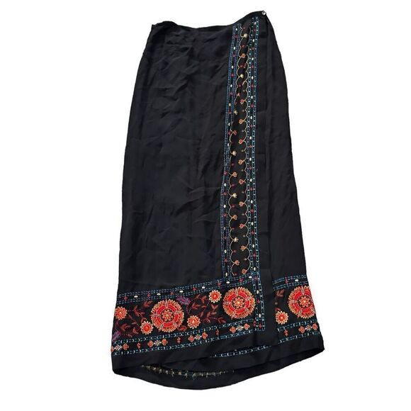 SHOWSTOPPER RARE Vintage CHICO’S  BLACK 100% RAYON colorful stitching Black WITH - Picture 1 of 6